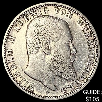 1901-F Germany 2 Silver Mark CLOSELY UNCIRCULATED