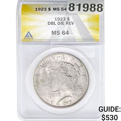 1923 Silver Peace Dollar ANACS MS64. 1923 Silver Peace Dollar DDR ANACS MS64
