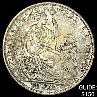 1927 Peru Silver 1/2 Sol NEARLY UNCIRCULATED. 1927 Peru Silver 1/2 Sol NEARLY UNCIRCULATED