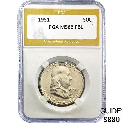 1951 Franklin Half Dollar PGA MS66 FBL