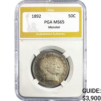 1892 Barber Half Dollar PGA MS65 Monster