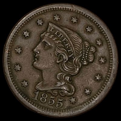 1855 Braided Hair Large Cent NEARLY UNCIRCULATED