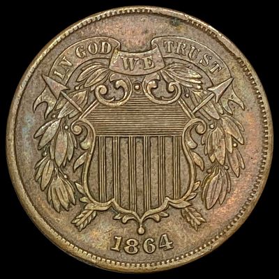 1864 Bronze Two-Cent Piece CLOSELY UNCIRCULATED. 1864 Bronze Two-Cent Piece CLOSELY UNCIRCULATED