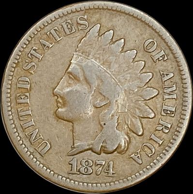 1874 Indian Head Cent LIGHTLY CIRCULATED