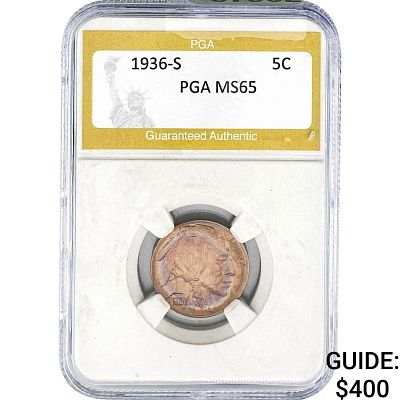1936-S Buffalo Nickel PGA MS65
