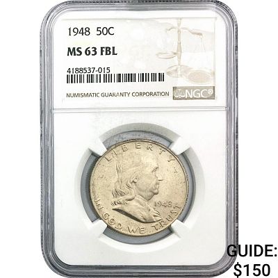 1948 Franklin Half Dollar NGC MS63 FBL