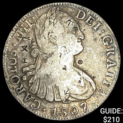 1807 Mo Mexico Silver 8 Reales Chopmarked NEARLY UNCIRCULATED