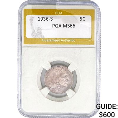 1936-S Buffalo Nickel PGA MS66