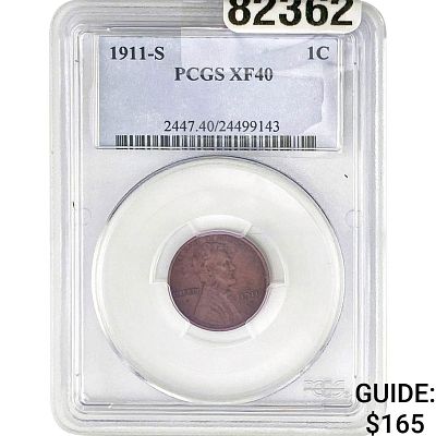 1911-S Wheat Cent PCGS XF40