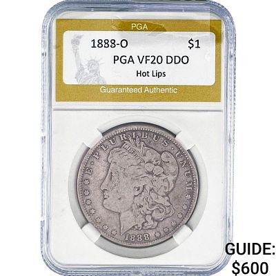 1888-O Morgan Silver Dollar PGA VF20 DDO Hot Lips. 1888-O Morgan Silver Dollar PGA VF20 DDO Hot Lips