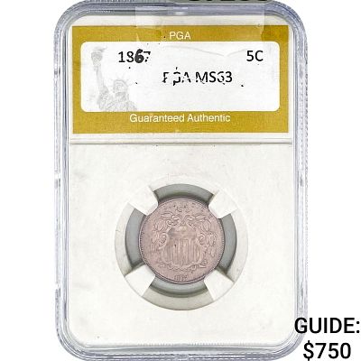 1867 Shield Nickel PGA MS63