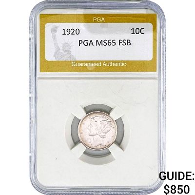 1920 Mercury Silver Dime PGA MS65 FSB