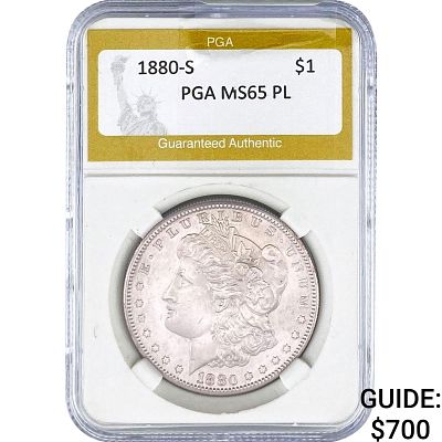 1880-S Morgan Silver Dollar PGA MS65 PL