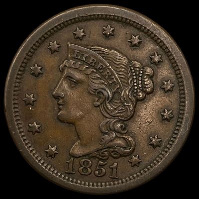 1851 Braided Hair Large Cent CLOSELY UNCIRCULATED. 1851 Braided Hair Large Cent CLOSELY UNCIRCULATED