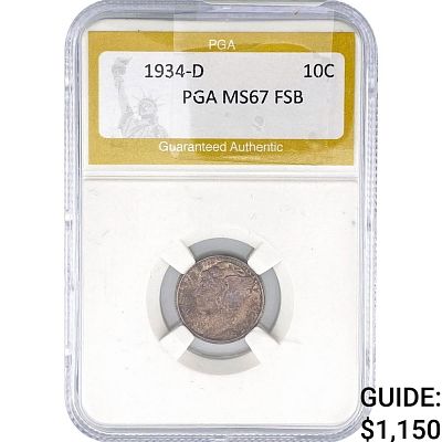 1934-D Mercury Silver Dime PGA MS67 FSB