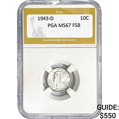 1943-D Mercury Silver Dime PGA MS67 FSB