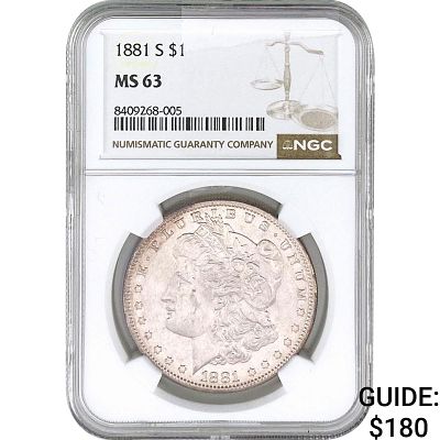 1881-S Morgan Silver Dollar NGC MS63