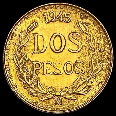 1945 Mexico Gold 2 Pesos .0482oz CHOICE BU