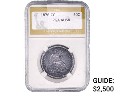 1876-CC Seated Liberty Half Dollar PGA AU58