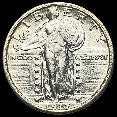 1917-S Ty 2 Silver Standing Liberty Quarter CHOICE AU