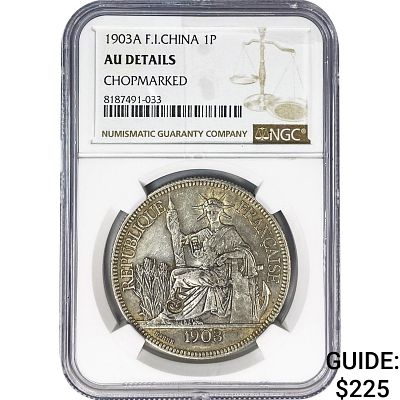1903A France Indochina Silver 1 Piastre Chopmarked NGC