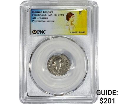 Roman Faustina Sr.,AD 138-140/1 AR Denarius PNC F. Roman Faustina Sr., AD 138-140/1 AR Denarius PNC F