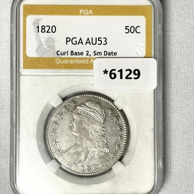 1820 Capped Bust Half Dollar PGA-AU53 Curl Base