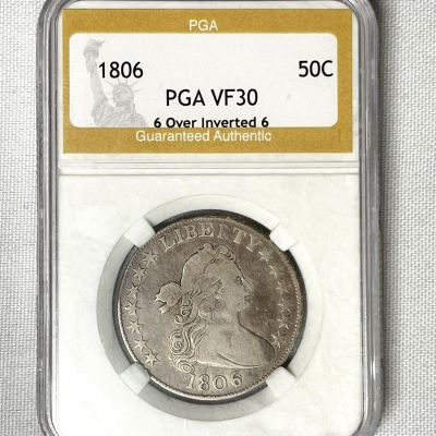 1806 Draped Bust Half Dollar PGA-VF30 6/ Inv 6