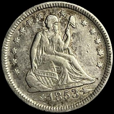 1853 Arws & Rays Seated Liberty Quarter CLOSE UNC. 1853 Arws &amp; Rays Seated Liberty Quarter 