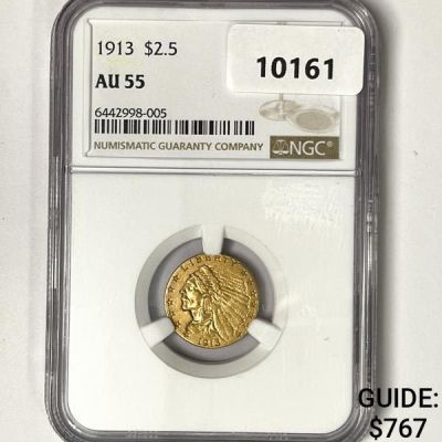 1913 $2.50 Gold Quarter Eagle NGC-AU55