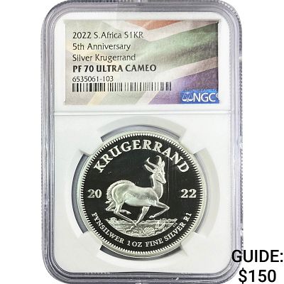 2022 Soth Africa 1oz Silver Krugerrand 5th Anniv. NGC PF70 Ultra Cameo