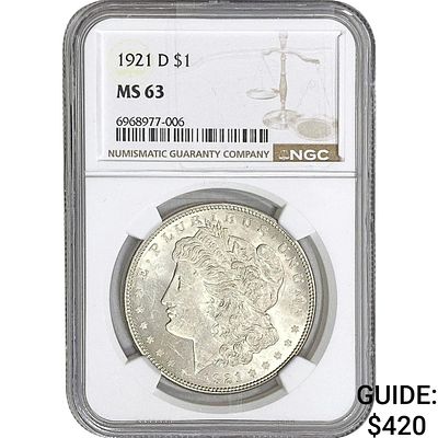 1921-D Morgan Silver Dollar NGC MS63