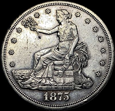 1875-S Silver Trade Dollar ABOUT UNCIRCULATED