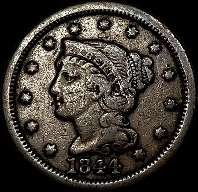 1844 Braided Hair Large Cent NEARLY UNCIRCULATED. 1844 Braided Hair Large Cent NEARLY UNCIRCULATED