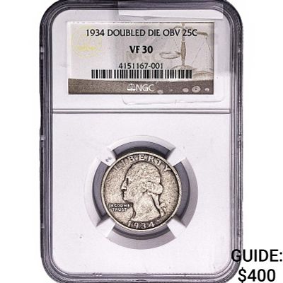 1934 Washington Silver Quarter NGC VF30 DDO