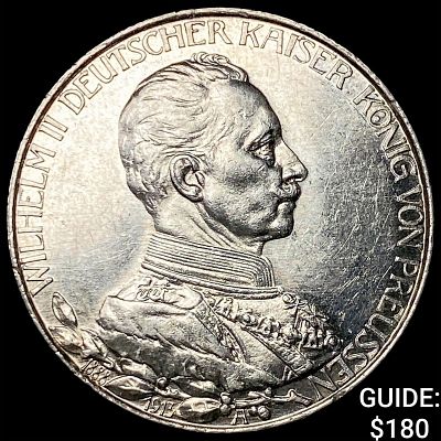 1913-A Germany Silver 2 Marks UNCIRCULATED