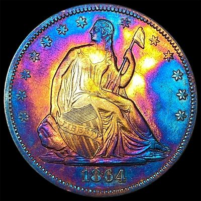 1864 Toned Silver Seated Liberty Half Dollar NEARLY UNCIRCULATED