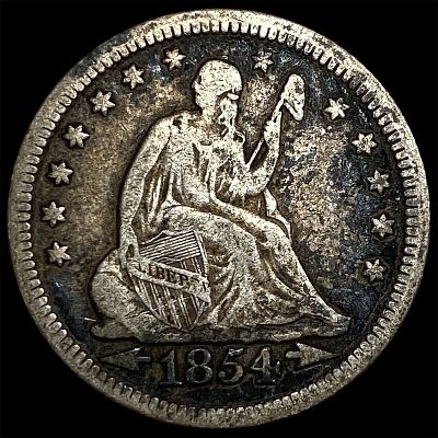 1854 Arrows Silver Seated Liberty Quarter NICELY CIRCULATED