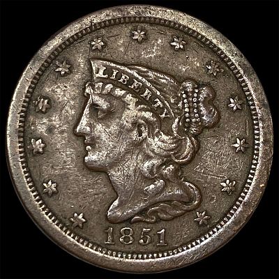 1851 Braided Hair Half Cent ABOUT UNCIRCULATED