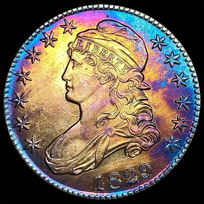 1829 Toned Capped Bust Half Dollar CLOSELY UNCIRCULATED