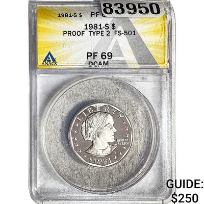 1981-S ANACS PF69 Sunsan B. Anthony Dollar TY 2. 1981-S ANACS PF69 Sunsan B. Anthony Dollar TY 2