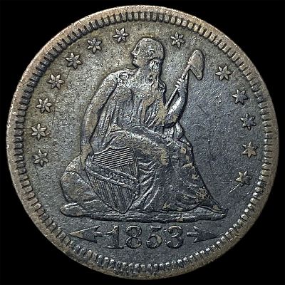 1853 Arrows/Rays Seated Liberty Quarter NEARLY UNCIRCULATED