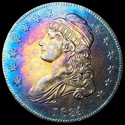1834 Toned Silver Capped Bust Half Dollar CLOSELY UNCIRCULATED