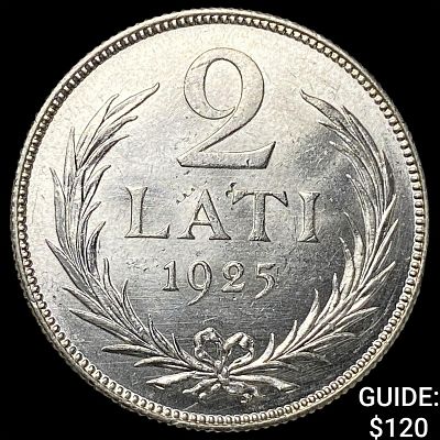1925 Latvia .2685oz Silver 2 Lati UNCIRCULATED