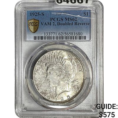 1925-S Silver Peace Dollar PCGS MS62 VAM 2 DDR