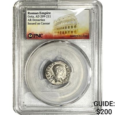 Roman Empire Geta 209-11 AD Silver Denarius PNC VF