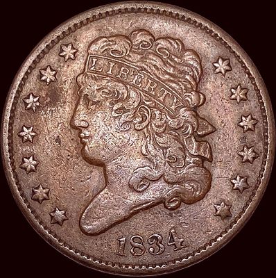 1834 Copper Half Cent CLOSELY UNCIRCULATED