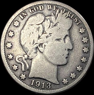 1913 Silver Barber Half Dollar NICELY CIRCULATED. 1913 Silver Barber Half Dollar NICELY CIRCULATED