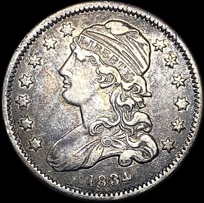 1834 Capped Bust Silver Quarter NEARLY UNCIRCULATED. 1834 Capped Bust Silver Quarter NEARLY 