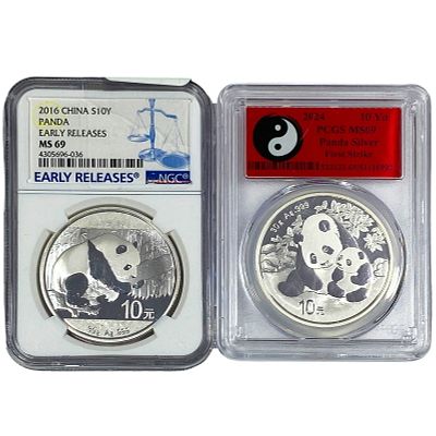 [2 Coins] 2016-2024 Silver Panda 10Yn NGC/PCGS MS69. [2 Coins] 2016-2024 Silver Panda 10Yn 